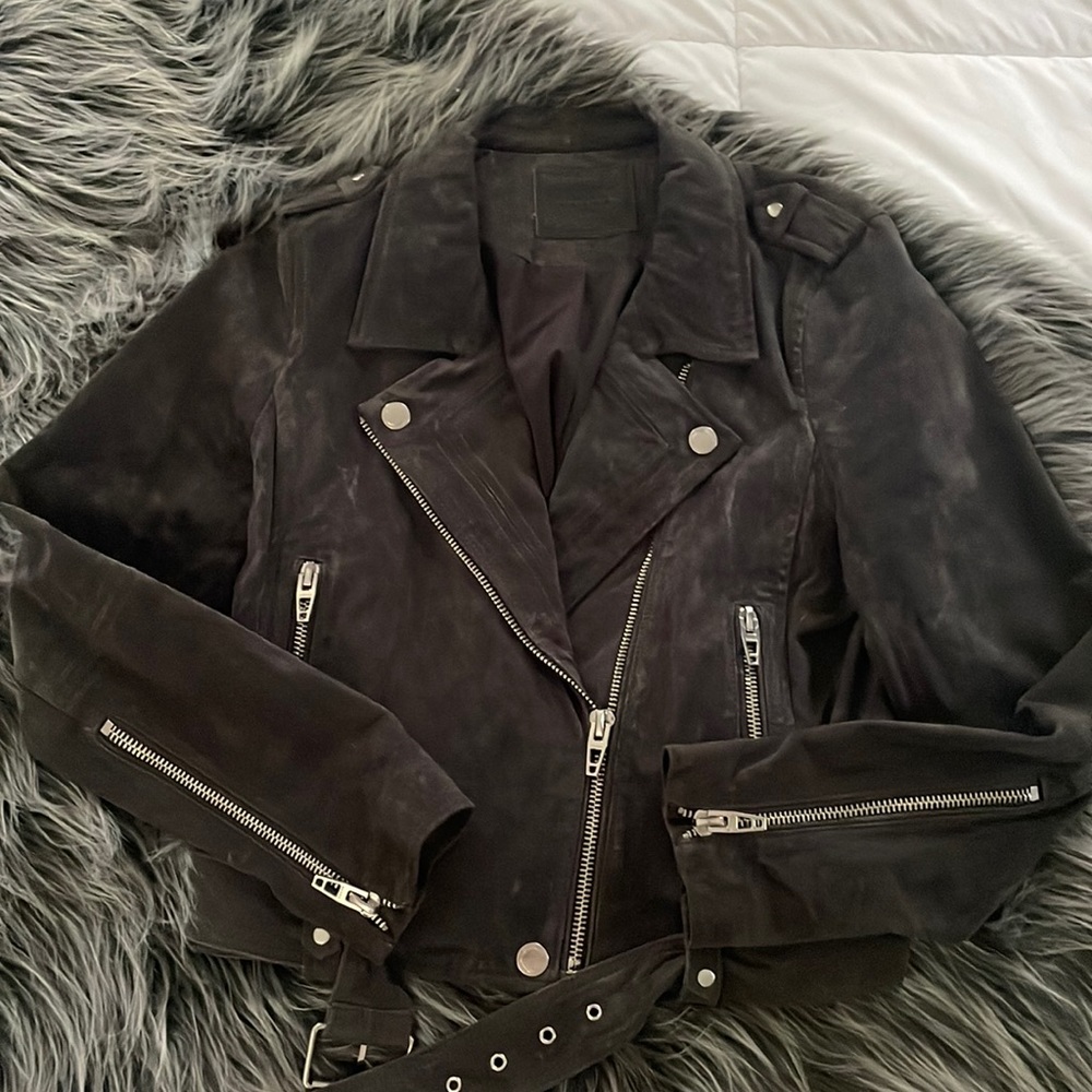 Genuine Suede Blank NYC Moto Jacket Gray
